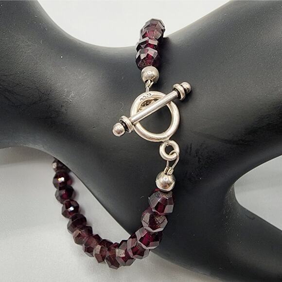 Faceted Garnet Bracelet • Sterling Silver Toggle Clasp • January Birthstone - Picture 2 of 7
